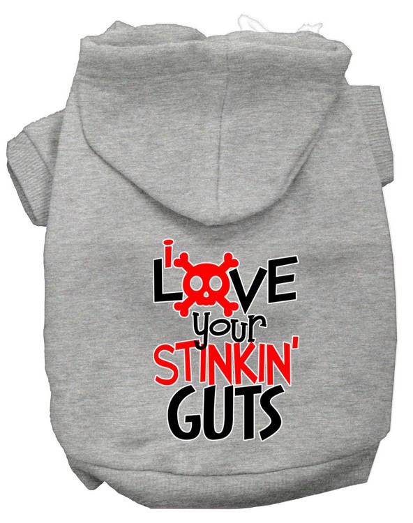 Love your Stinkin Guts Screen Print Dog Hoodie Grey XL